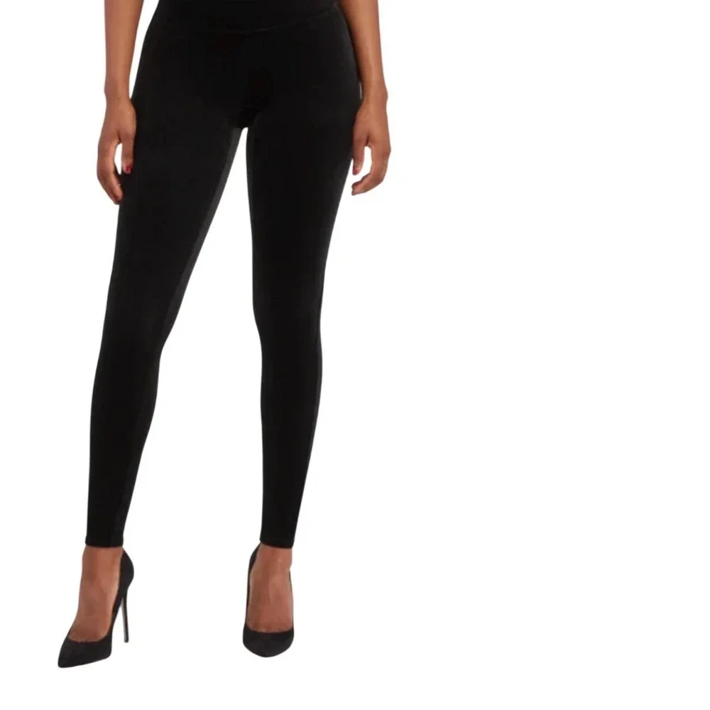SPANX Velvet Leggings Black High Waisted Slimming Ankle Pants Large L/G